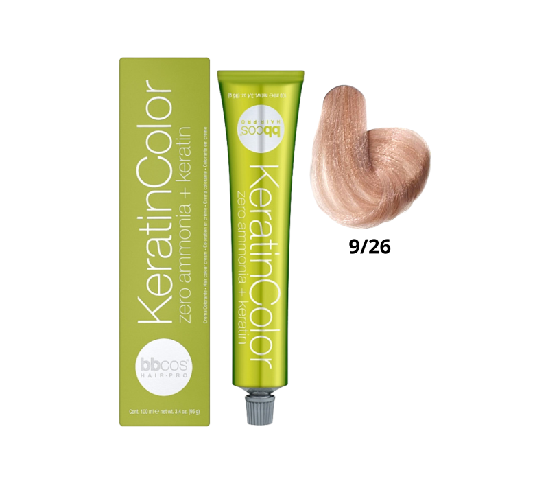 Крем-краска для волос безаммиачная BBcos Keratin Color 9/26 блондин очень светлый розовый 100мл