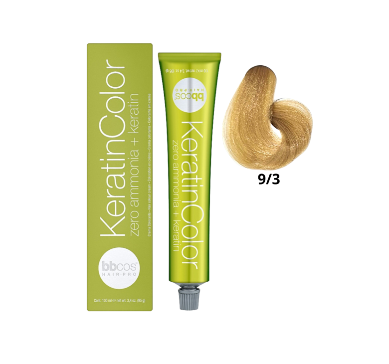 Крем-краска для волос безаммиачная BBcos Keratin Color 9/3 блондин очень светло-золотистый 100мл