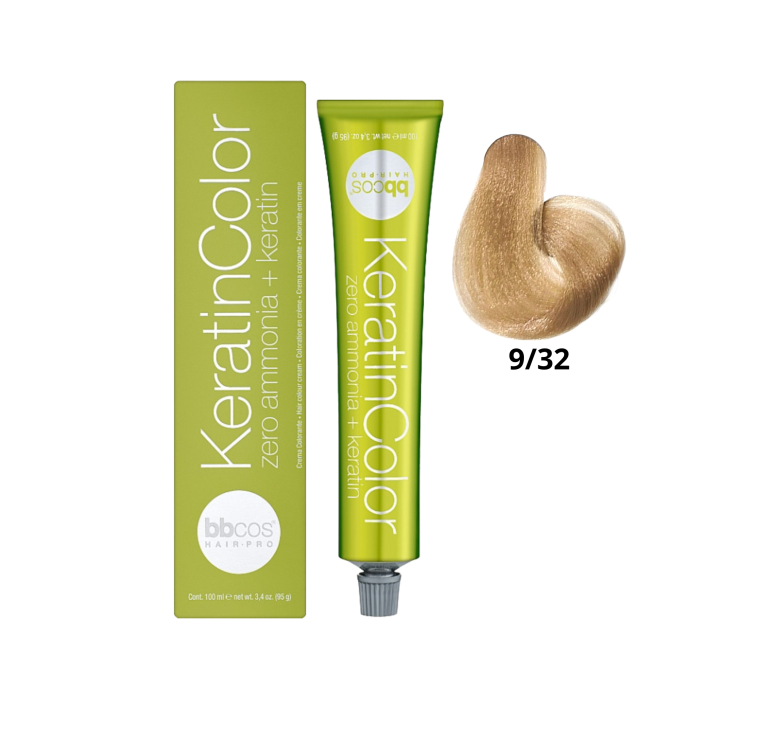 Крем-краска для волос безаммиачная BBcos Keratin Color 9/32 блондин очень светлый медовый 100мл