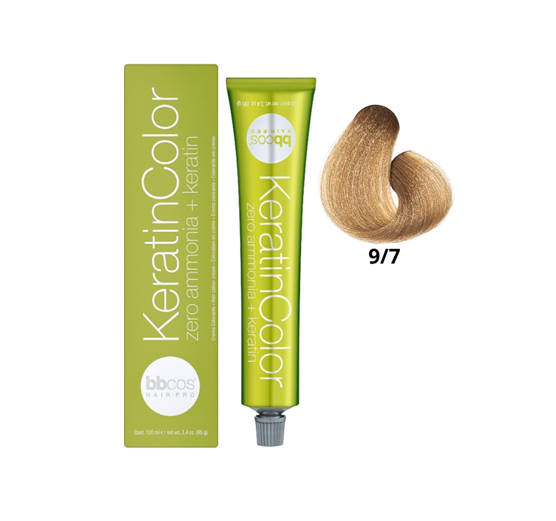 Крем-краска для волос безаммиачная BBcos Keratin Color 9/7 блондин очень светло-бежевый 100мл