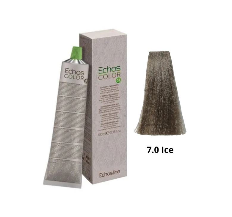 Крем-фарба Echosline Echos Color Vegan Colouring Cream 7.0 Ice середній блондин натуральний крижаний 100мл
