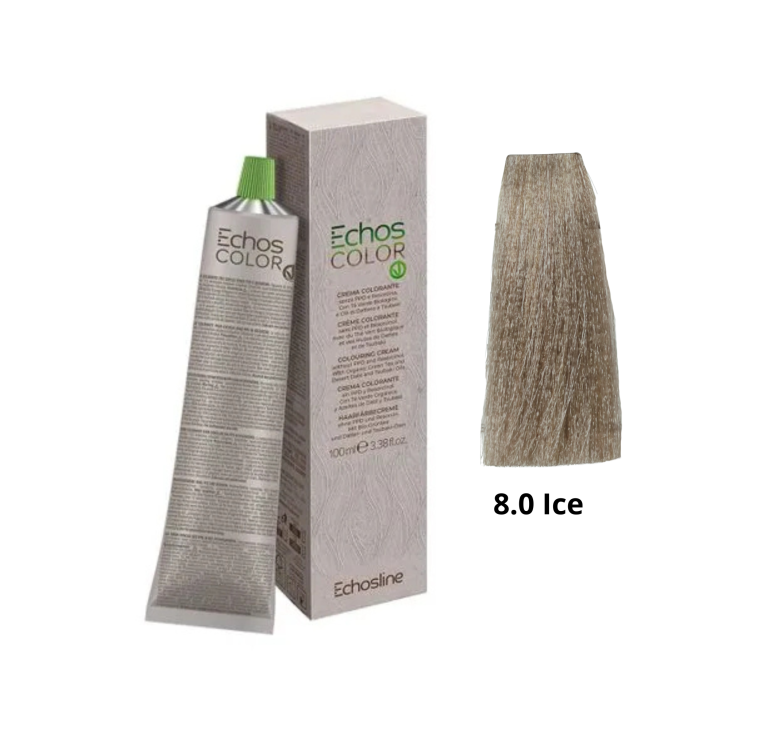 Крем-фарба Echosline Echos Color Vegan Colouring Cream 8.0 Ice світлий блондин натуральный крижаний 100мл