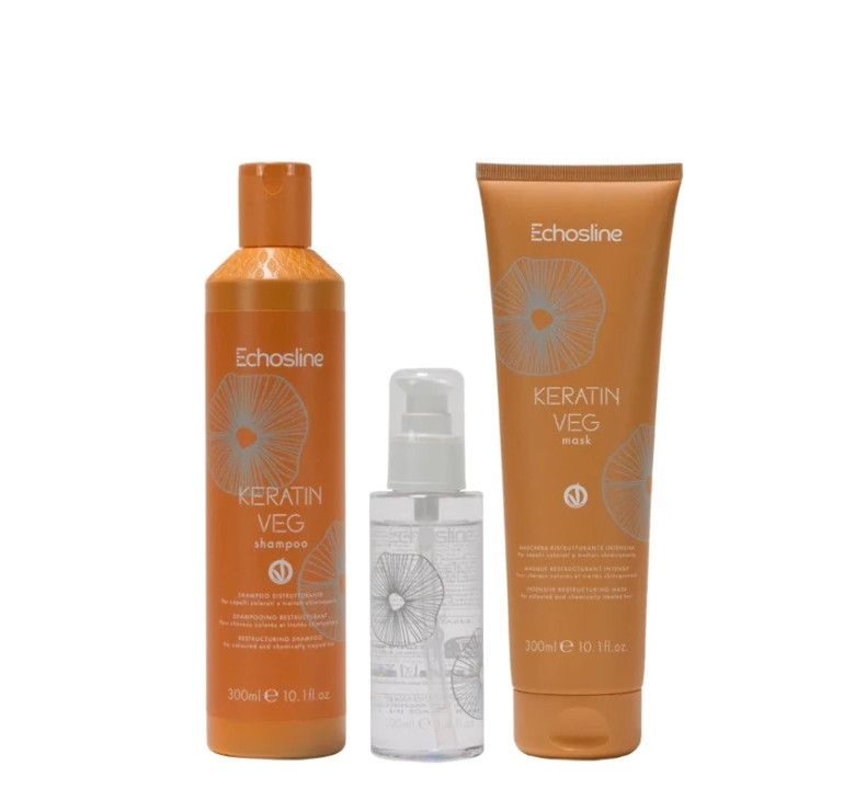 Набор для волос с кератином Echosline Keratin Veg Шампунь 300 мл+Маска 300 мл+Флюид 100 мл