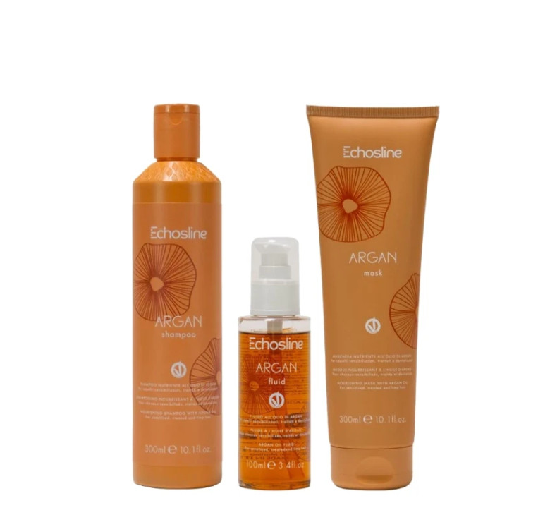 Набор для волос с аргановым маслом Echosline Argan Veg Шампунь 300 мл+Маска 300 мл+Флюид 100 мл