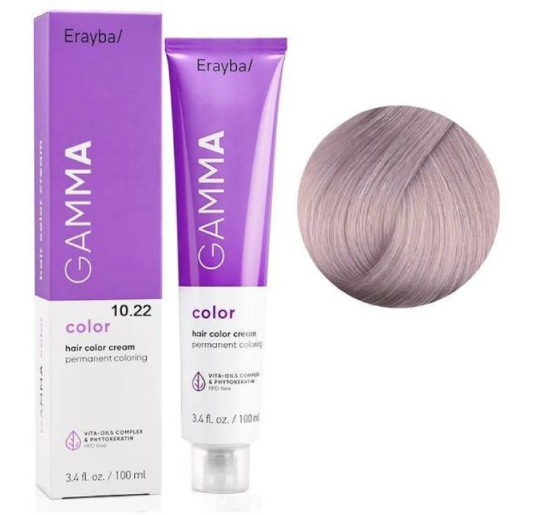 Крем-фарба для волосся Erayba Gamma Color Haircolor Cream 10/22 Інтенсивний супер світлий ірисовий блонд 100мл
