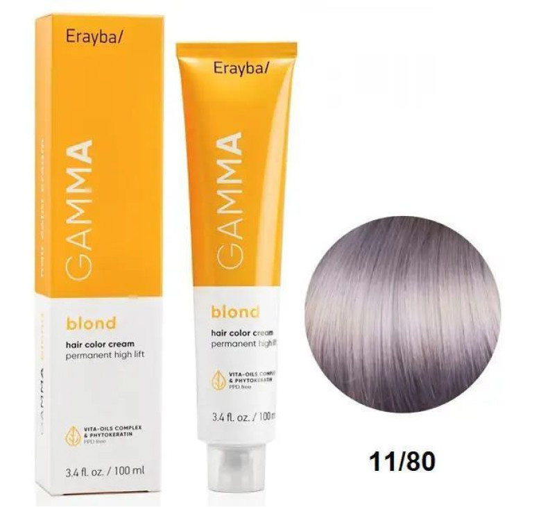 Крем-краска для волос Erayba Gamma Blond Superblond Haircolor Cream 11/80 Платиновый блонд фиолетовый 100мл