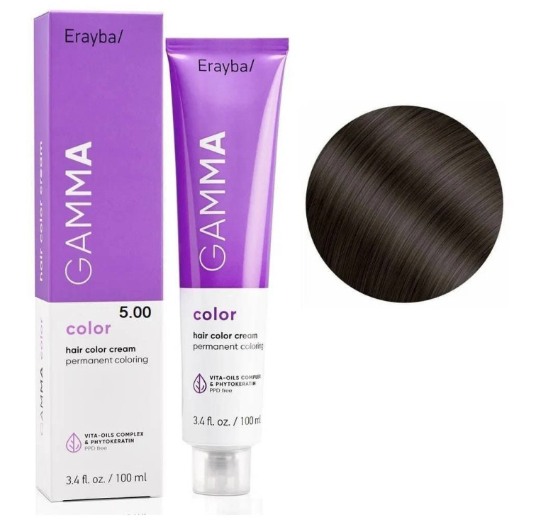 Крем-краска для волос Erayba Gamma Color Haircolor Cream 5/00 Натуральный светло-коричневый 100мл