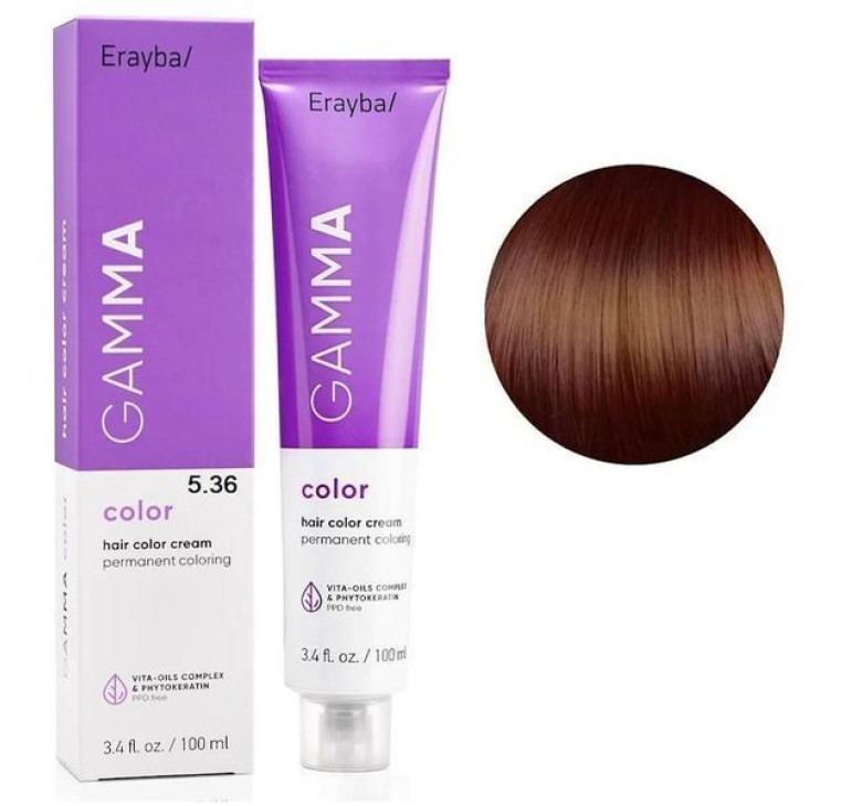 Крем-фарба для волосся Erayba Gamma Color Haircolor Cream 5/36 Золотисто-коричневий світло-коричневий 100мл