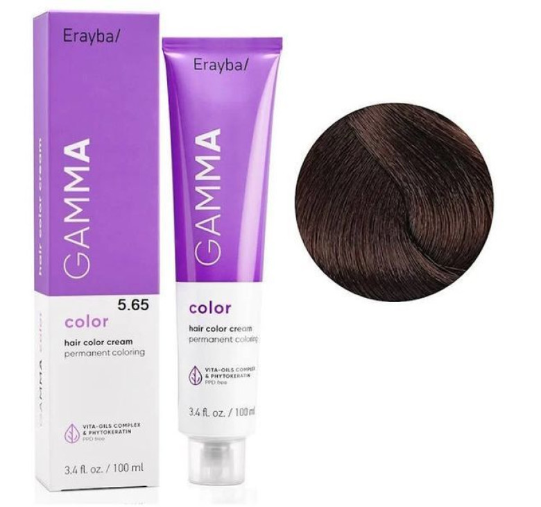 Крем-фарба для волосся Erayba Gamma Color Haircolor Cream 5/65 Коричнево-махагоновий світло-коричневий 100мл