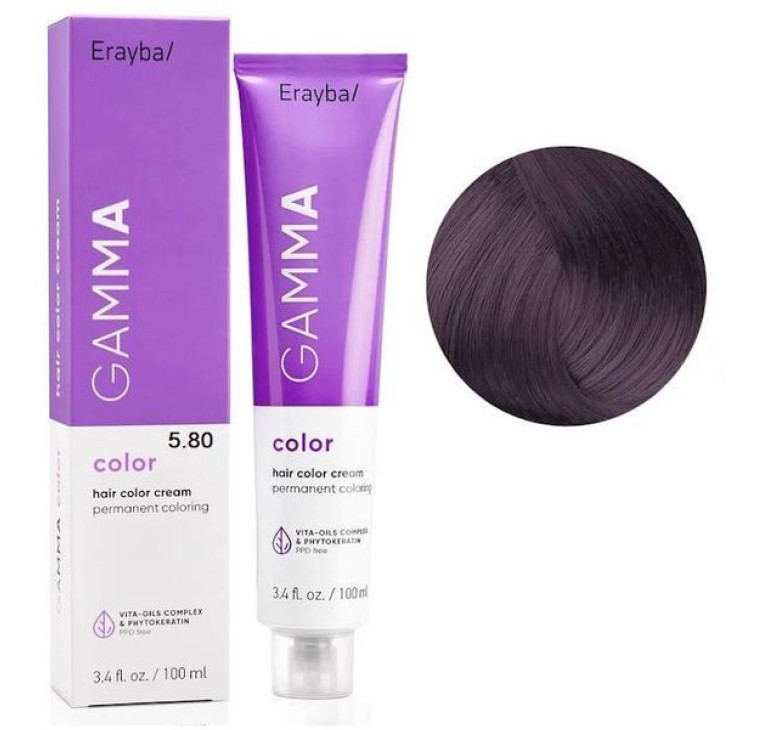 Крем-фарба для волосся Erayba Gamma Color Haircolor Cream 5/80 Фіолетовий світло-коричневий 100мл