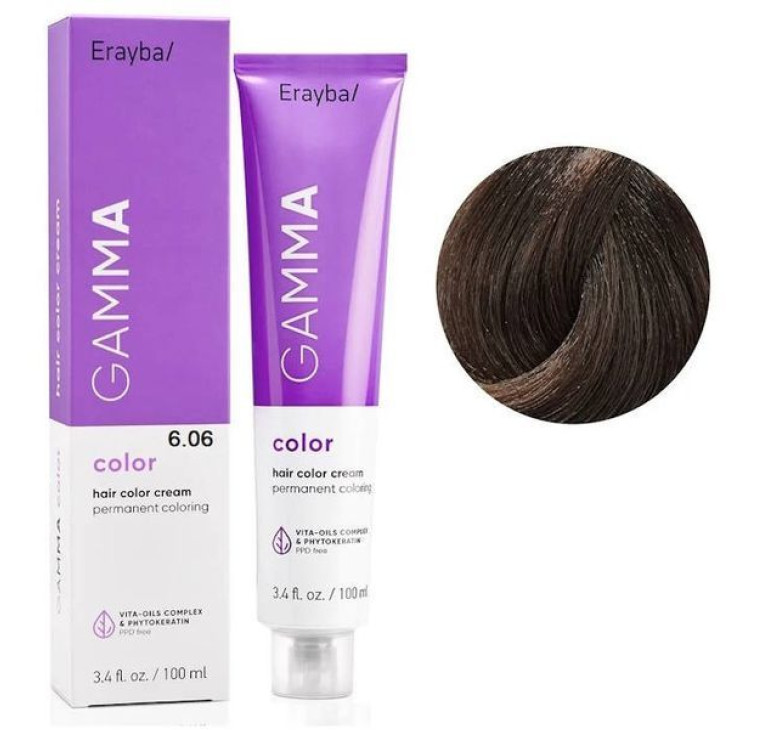 Крем-фарба для волосся Erayba Gamma Color Haircolor Cream 6/06 Натуральний темний коричневий блонд 100мл