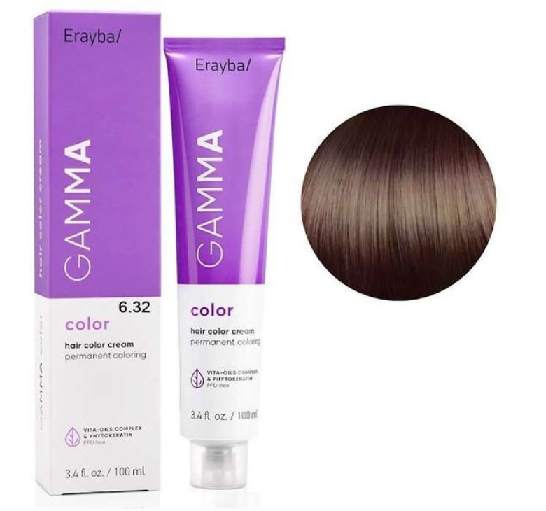 Крем-краска для волос Erayba Gamma Color Haircolor Cream 6/32 Темный золотисто-бежевый блонд 100мл