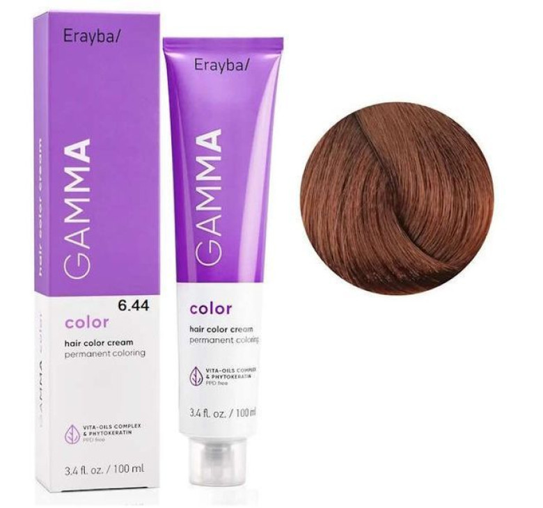 Крем-краска для волос Erayba Gamma Color Haircolor Cream 6/44 Темный интенсивный медный блонд 100мл