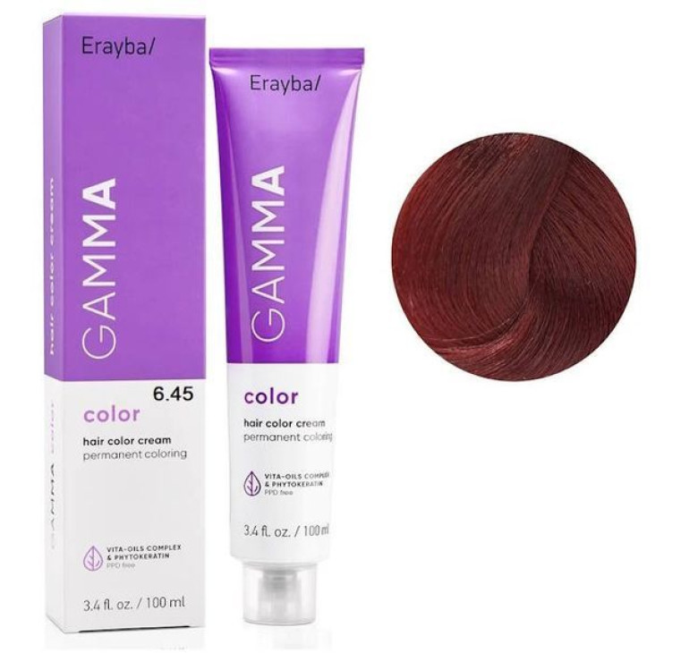 Крем-фарба для волосся Erayba Gamma Color Haircolor Cream 6/45 Темний мідно-махагоновий блонд 100мл