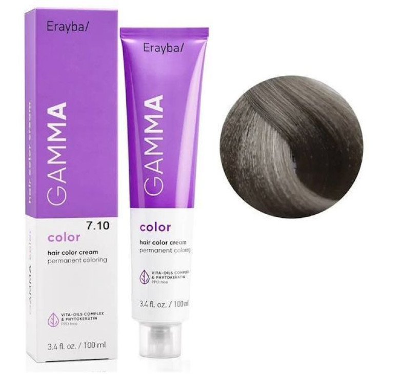 Крем-краска для волос Erayba Gamma Color Haircolor Cream 7/10 Пепельный блонд 100мл