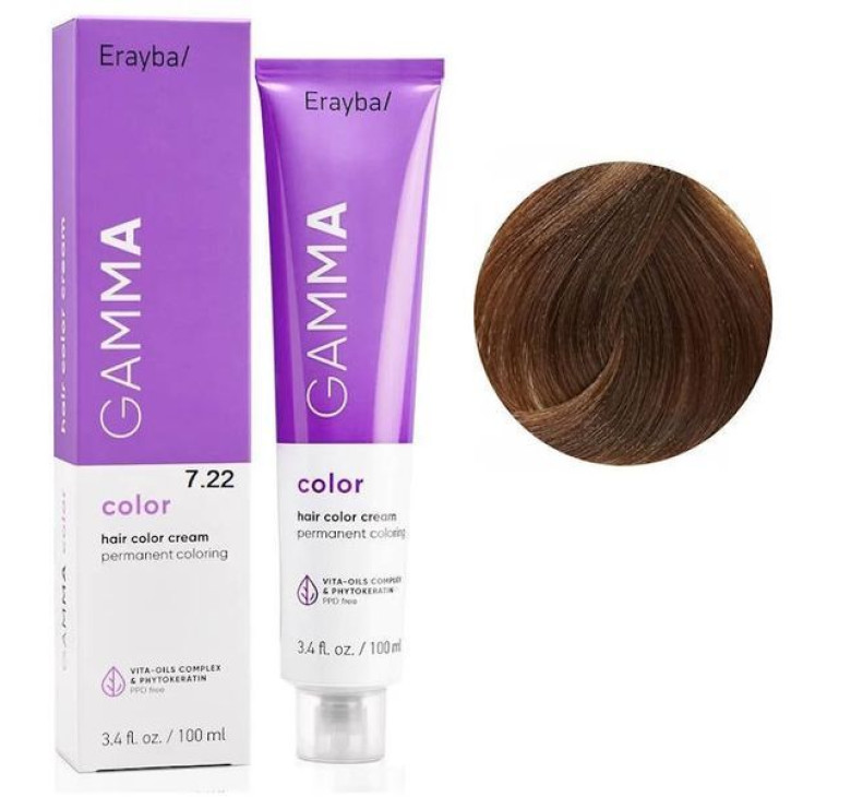 Крем-фарба для волосся Erayba Gamma Color Haircolor Cream 7/22 Інтенсивний ірисовий блонд 100мл