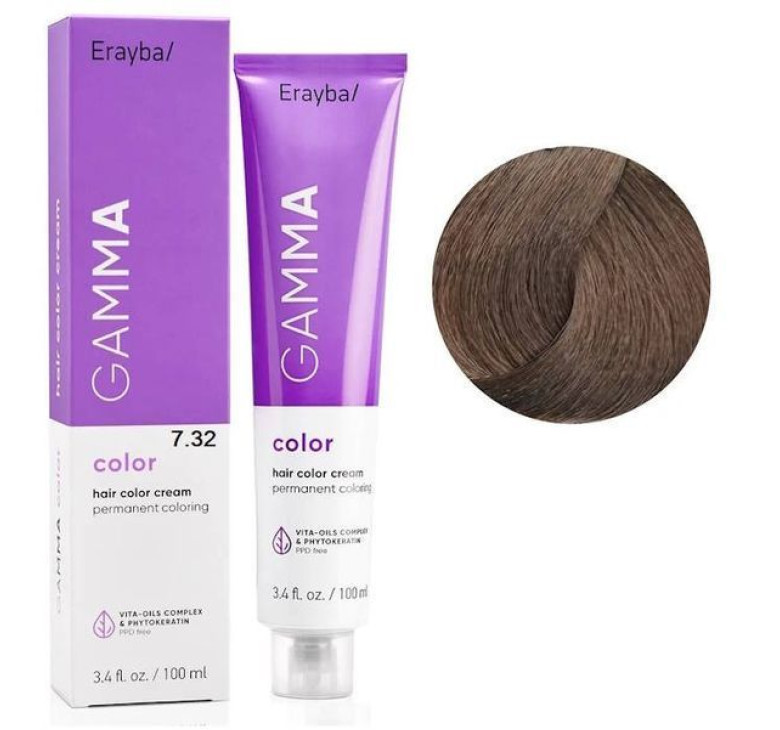 Крем-фарба для волосся Erayba Gamma Color Haircolor Cream 7/32 Золотисто-бежевий блонд 100мл