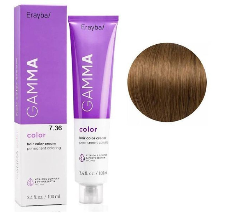 Крем-краска для волос Erayba Gamma Color Haircolor Cream 7/36 Золотисто-коричневый блонд 100мл