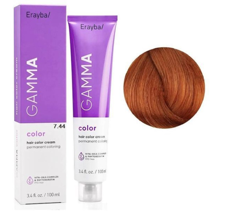 Крем-фарба для волосся Erayba Gamma Color Haircolor Cream 7/44 Інтенсивний мідний блонд 100мл