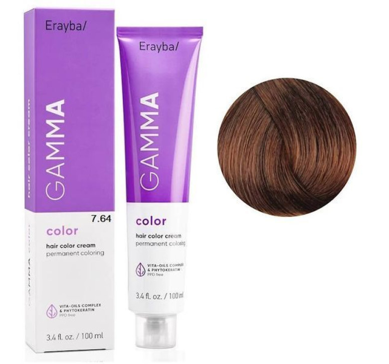 Крем-краска для волос Erayba Gamma Color Haircolor Cream 7/64 Коричнево-медный блонд 100мл