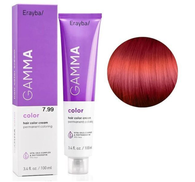 Крем-фарба для волосся Erayba Gamma Color Haircolor Cream 7/99 Інтенсивний червоний блонд 100мл