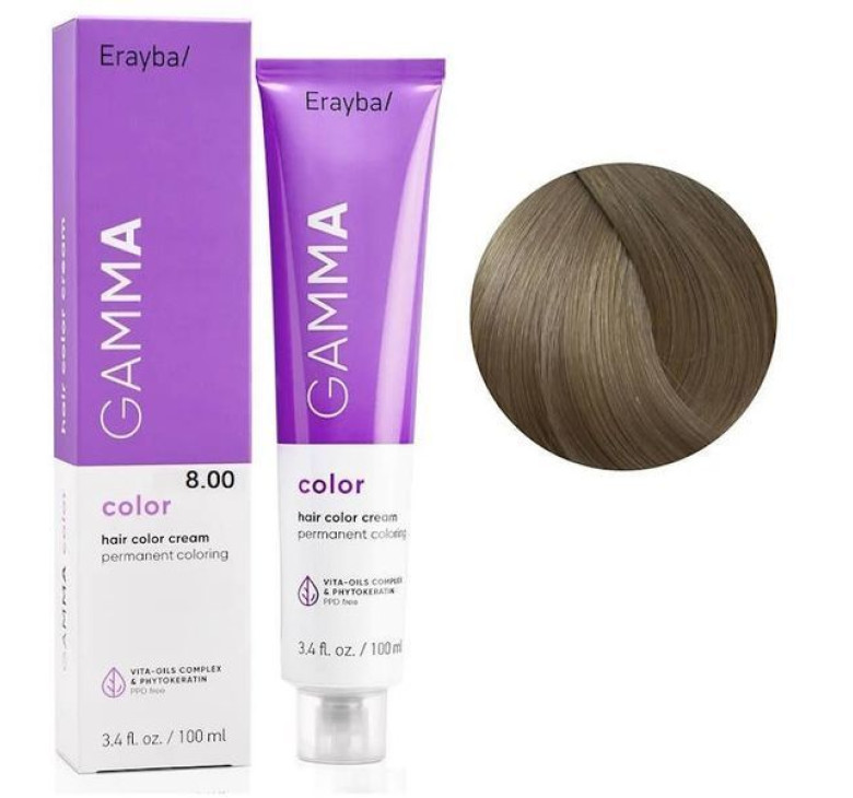 Крем-краска для волос Erayba Gamma Color Haircolor Cream 8/00 Натуральный светлый блонд 100мл