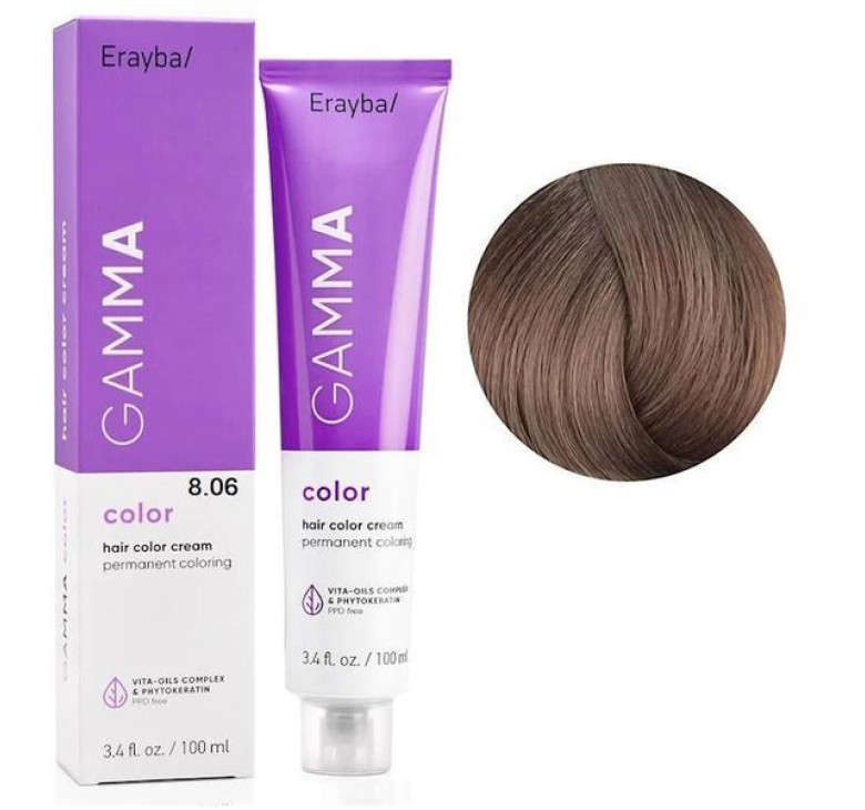 Крем-фарба для волосся Erayba Gamma Color Haircolor Cream 8/06 Натуральний світлий коричневий блонд 100мл