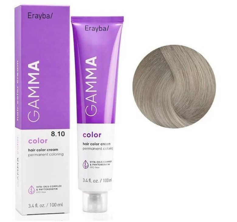 Крем-краска для волос Erayba Gamma Color Haircolor Cream 8/10 Светлый пепельный блонд 100мл