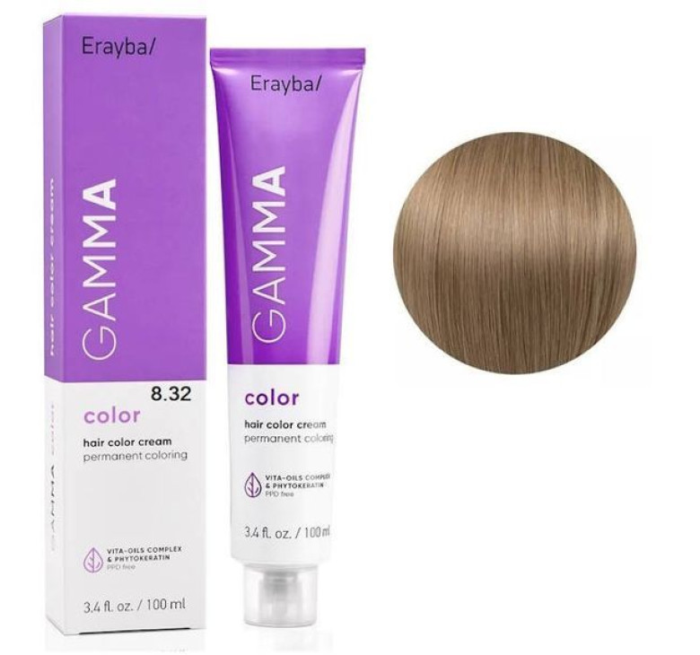 Крем-краска для волос Erayba Gamma Color Haircolor Cream 8/32 Светло золотисто-бежевый блонд 100мл