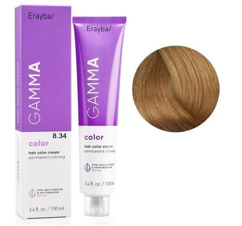 Крем-фарба для волосся Erayba Gamma Color Haircolor Cream 8/34 Світлий золотисто-мідний блонд 100мл