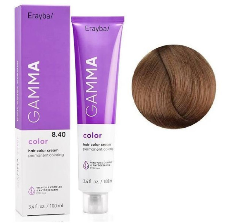 Крем-фарба для волосся Erayba Gamma Color Haircolor Cream 8/40 Світлий мідний блонд 100мл