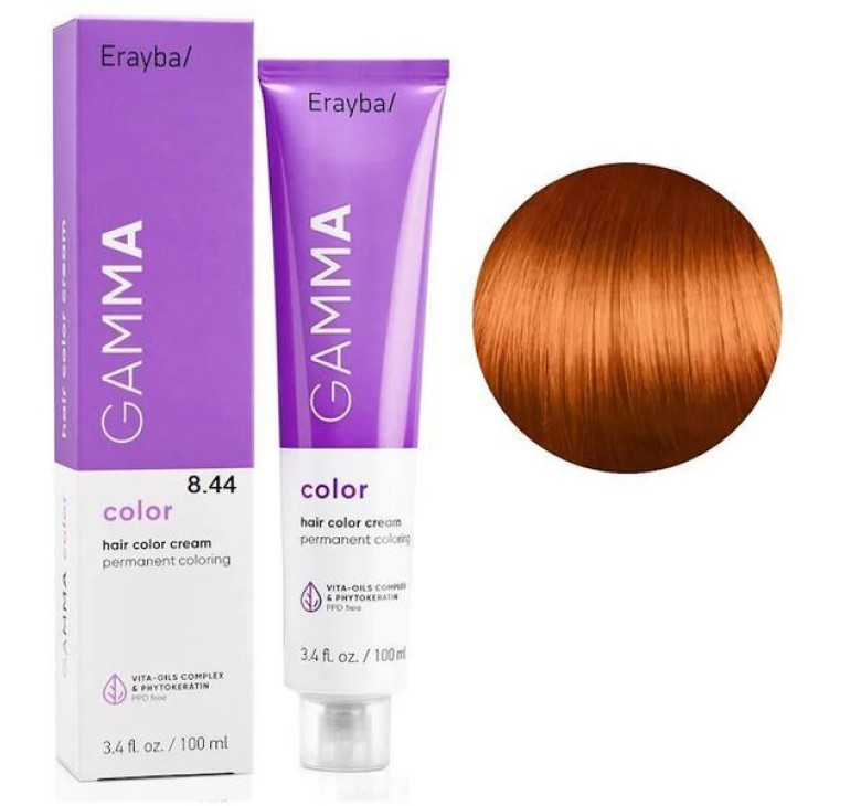 Крем-фарба для волосся Erayba Gamma Color Haircolor Cream 8/44 Світлий інтенсивний мідний блонд 100мл