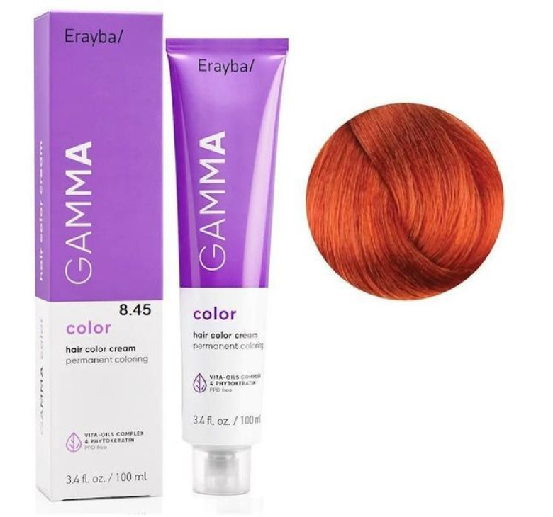 Крем-фарба для волосся Erayba Gamma Color Haircolor Cream 8/45 Світлий мідно-махагоновий блонд 100мл