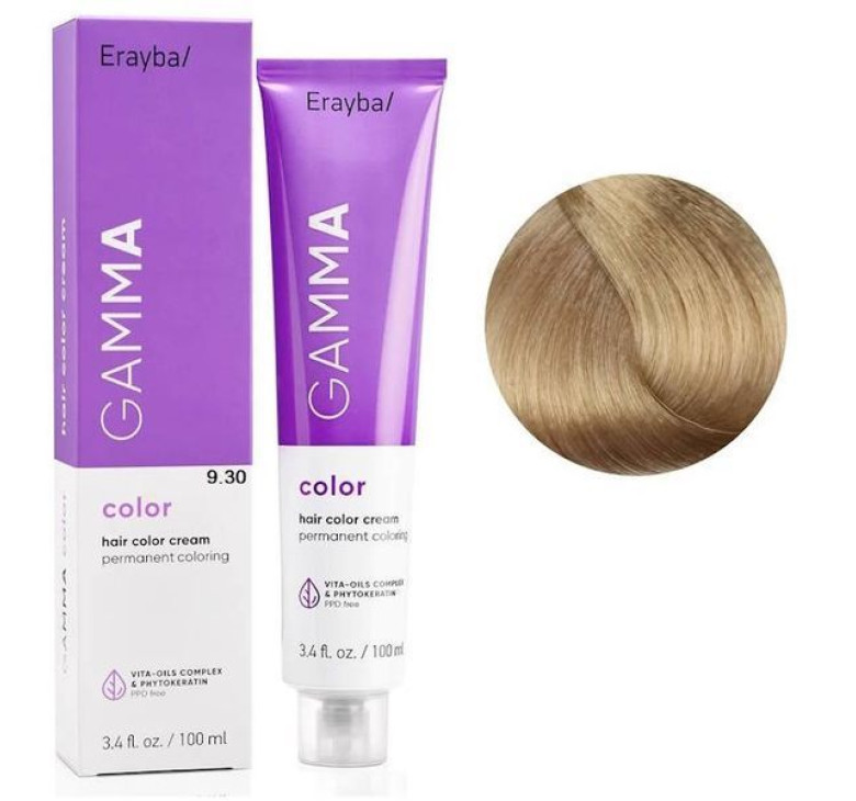 Крем-фарба для волосся Erayba Gamma Color Haircolor Cream 9/30 Дуже світлий золотистий блонд 100мл