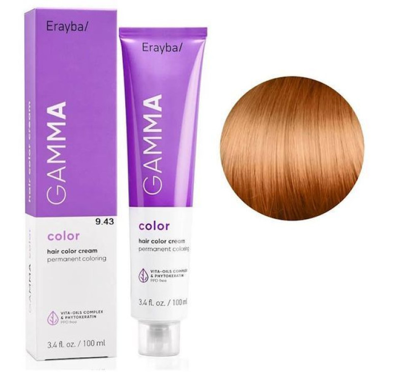 Крем-краска для волос Erayba Gamma Color Haircolor Cream 9/43 Очень светлый медно-золотистый блонд 100мл