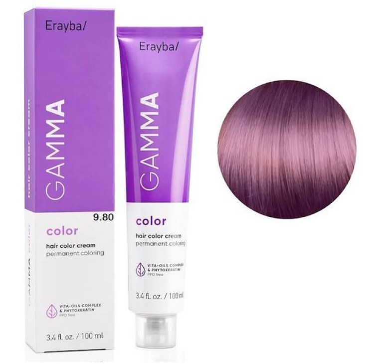Крем-фарба для волосся Erayba Gamma Color Haircolor Cream 9/80 Дуже світлий фіолетовий блонд 100мл