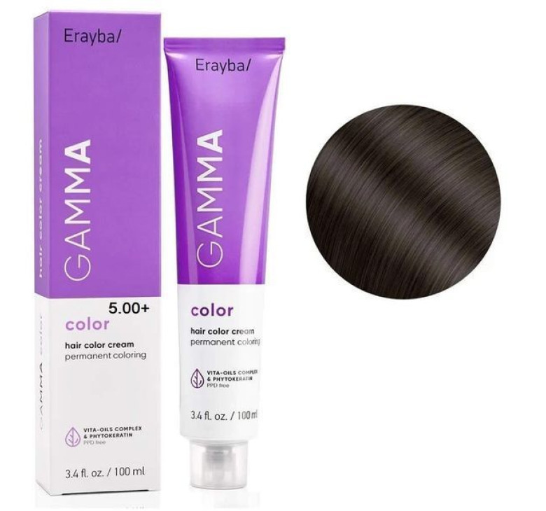 Крем-фарба для волосся Erayba Gamma Color Haircolor Cream 5/00+ Інтенсивний натуральний світло-коричневий 100мл