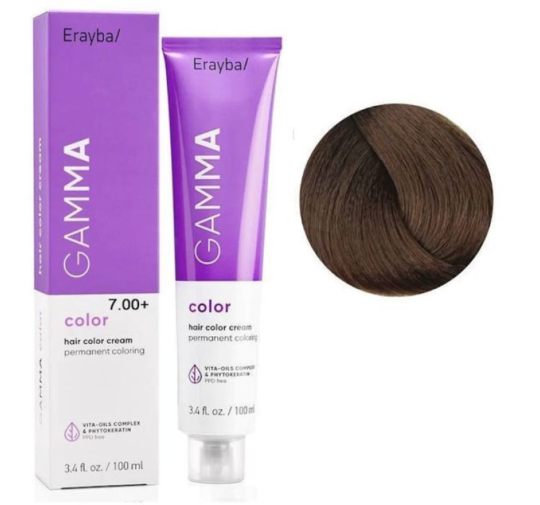 Крем-фарба для волосся Erayba Gamma Color Haircolor Cream 7/00+ Інтенсивний натуральний блонд 100мл