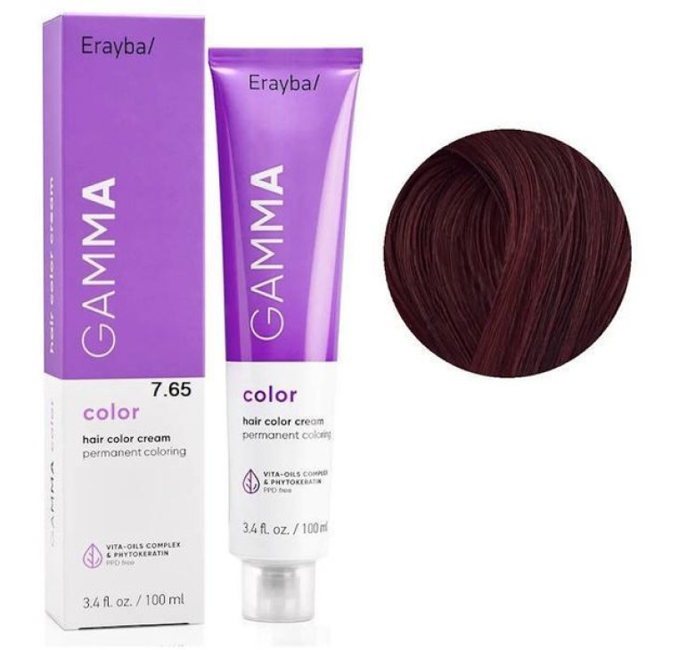Крем-фарба для волосся Erayba Gamma Color Haircolor Cream 7/65 Коричнево-махагоновий блонд 100мл