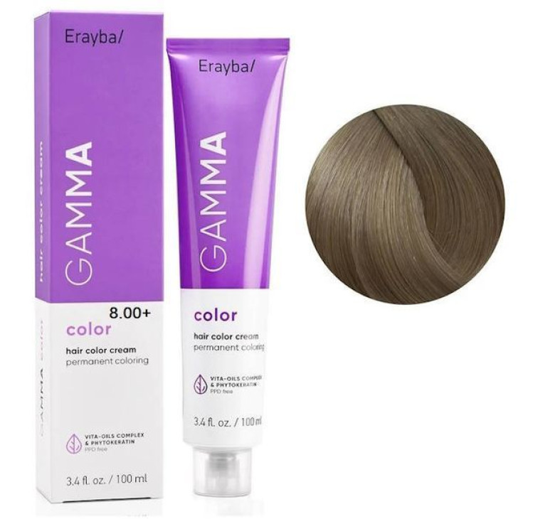 Крем-краска для волос Erayba Gamma Color Haircolor Cream 8/00+ Интенсивный натуральный светлый блонд 100мл