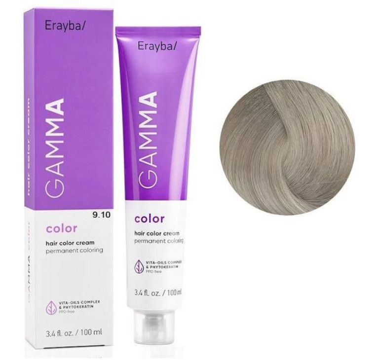 Крем-краска для волос Erayba Gamma Color Haircolor Cream 9/10 Очень светлый пепельный блонд 100мл
