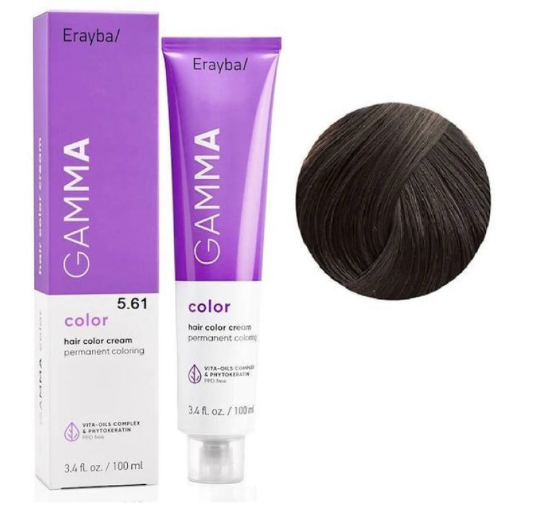 Крем-краска для волос Erayba Gamma Color Haircolor Cream 5/61 Пепельно - коричневый светло-каштановый 100мл