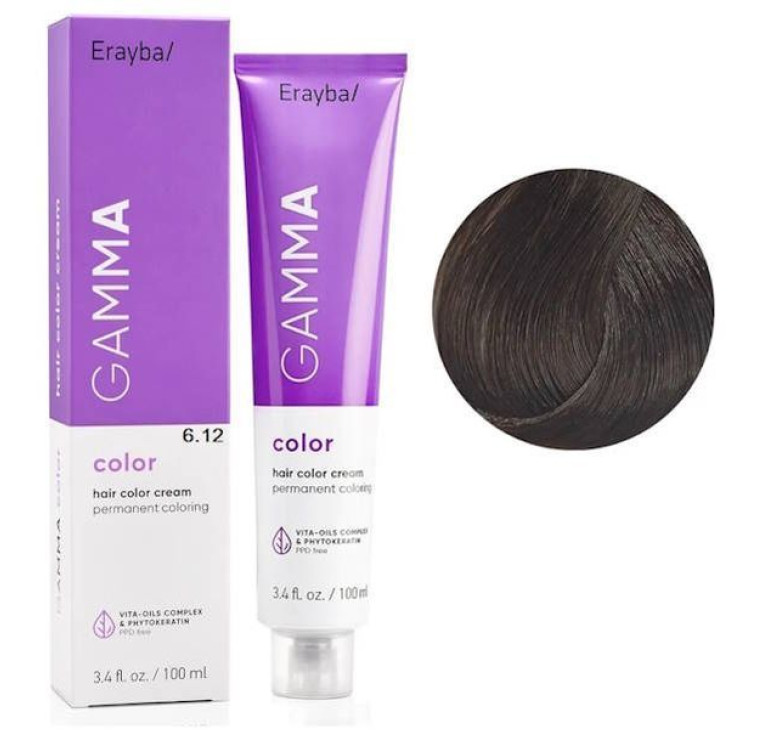 Крем-фарба для волосся Erayba Gamma Color Haircolor Cream 6/12 Темно - русий попелясто - ірисовий 100мл
