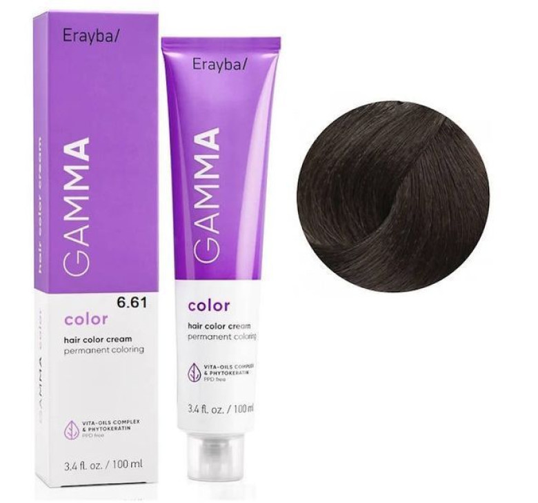 Крем-краска для волос Erayba Gamma Color Haircolor Cream 6/61 Темно - русый коричнево - пепельный 100мл