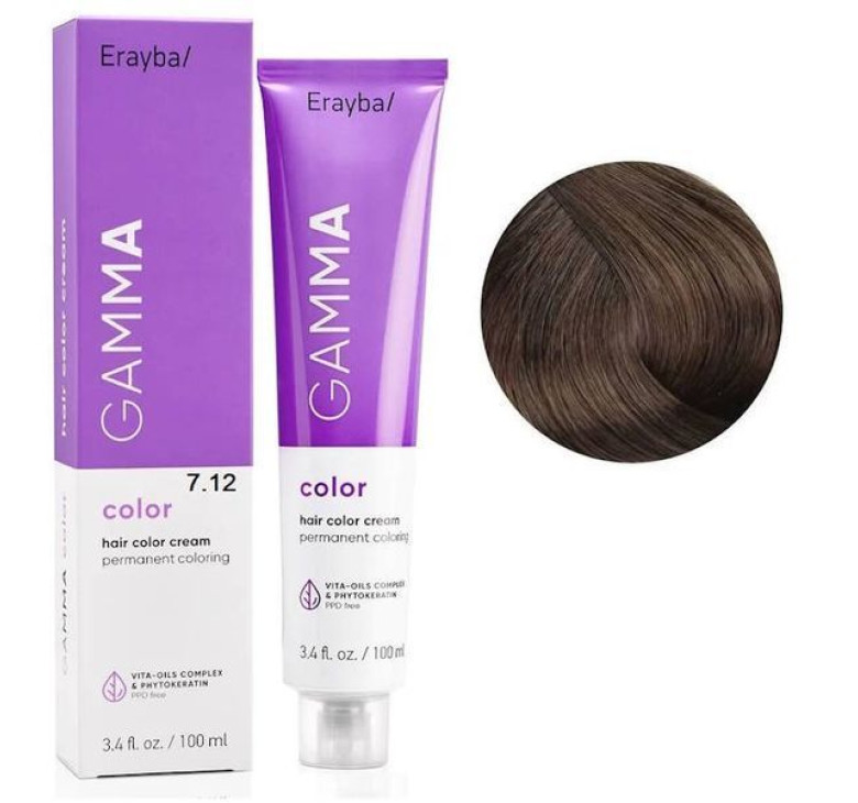 Крем-фарба для волосся Erayba Gamma Color Haircolor Cream 7/12 Русявий попелясто - ірисовий 100мл