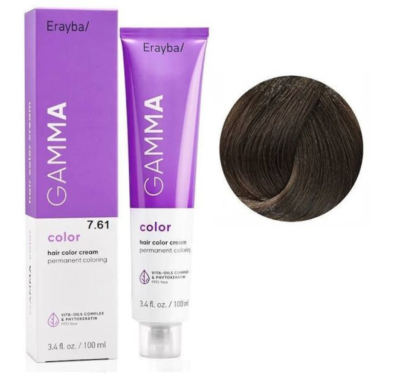 Крем-фарба для волосся Erayba Gamma Color Haircolor Cream 7/61 Русявий коричнево - попелястий 100мл