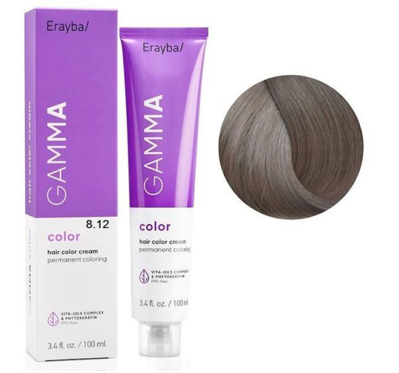 Крем-фарба для волосся Erayba Gamma Color Haircolor Cream 8/12  Світло - русявий попелясто - ірисовий 100мл
