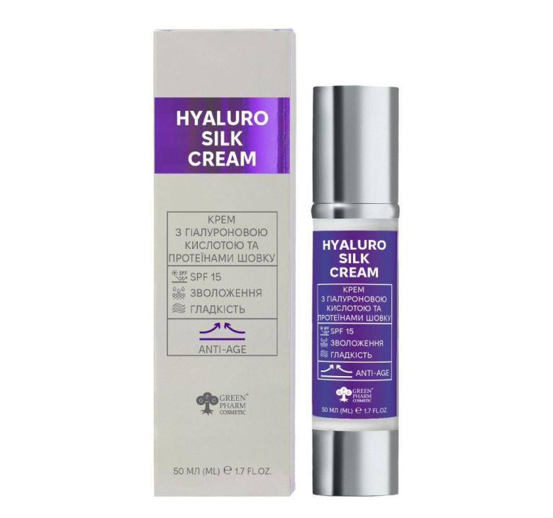 Крем з гіалуроновою кислотою та протеїнами шовку HyaluroSilk Cream (SPF 15) Green Pharm Cosmetic, 50 мл