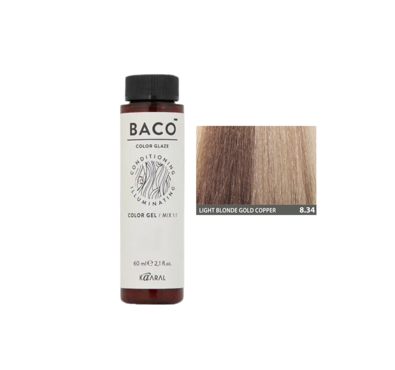 Напівперманентна система фарбування у вигляді гелю Kaaral Baco Color Glaze 8.34 світлий блондин золотисто-мідний 60мл
