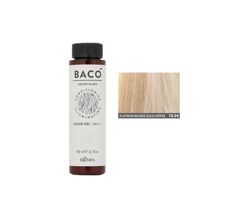 Напівперманентна система фарбування у вигляді гелю Kaaral Baco Color Glaze 10.34 платиновий блондин золотисто-мідний 60мл